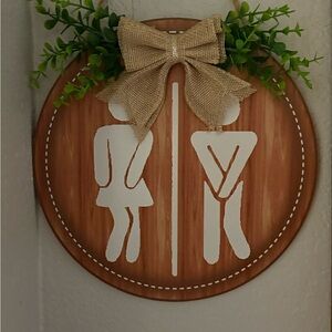 Rustic Bathroom Sign with Burlap Bow